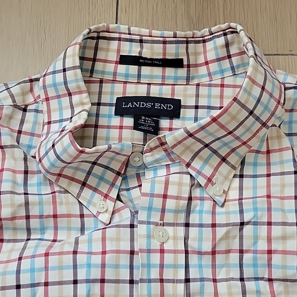 LANDS’ END Plaid Long-Sleeve Shirt 2XL